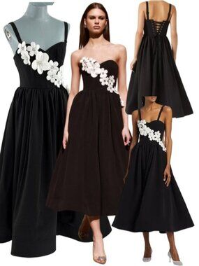 🆕 BRONX & BANCO 🧿 NWOT Inara Floral Midi Dress, Black & White - Sz S US 4